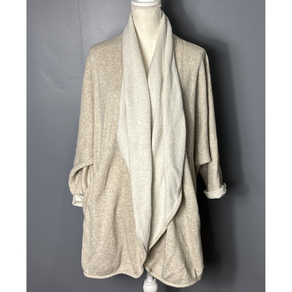 DKNY Shawl Collar Knit Cardigan Open Front‎ w/Pockets Long Sleeve Light Gray Lg